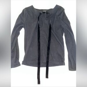 J.Crew Black Long Sleeve Top XS Velvet Bow Detail Women’s Classic Tee